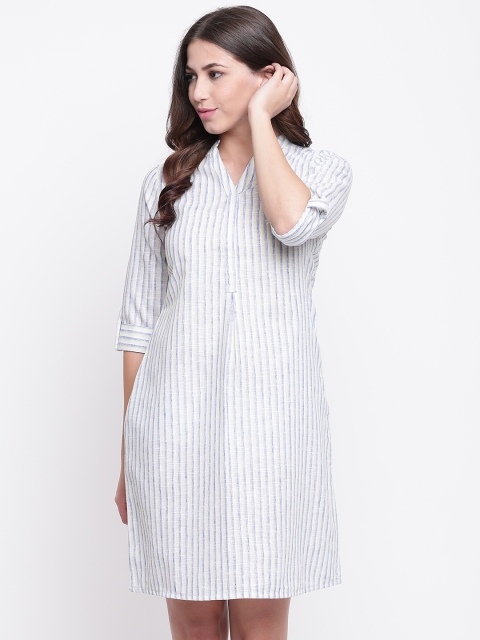 

Ginni Arora Label Women Off-White & Blue Striped A-Line Dress