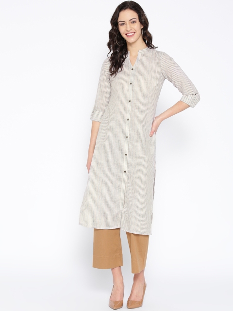 

Ginni Arora Label Women Off-White & Beige Striped Straight Kurta