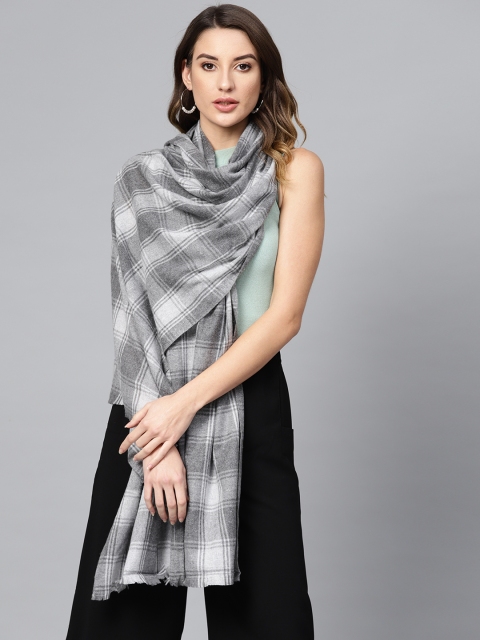 

Femella Women Grey Self-Checked Stole