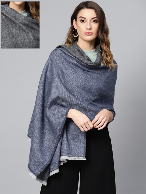 

Femella Women Navy Blue & Charcoal Grey Solid Reversible Winter Stole