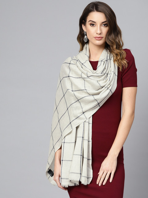 

Femella Women Off-White & Navy Blue Checked Stole