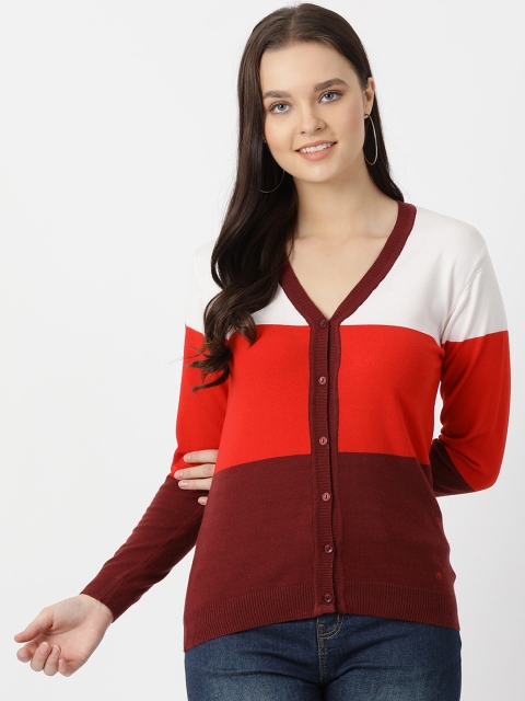 

Monte Carlo Women White & Red Colourblocked Cardigan
