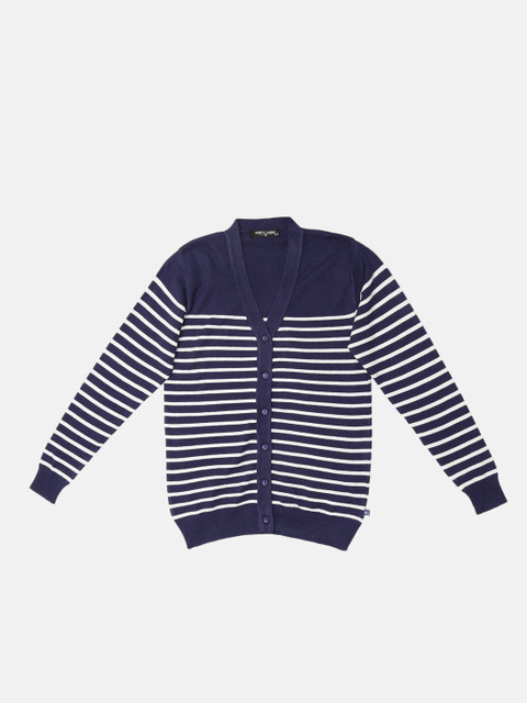 

Monte Carlo Women White & Navy Blue Striped Cardigan Sweater