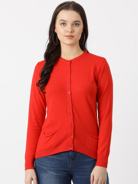 

Monte Carlo Women Red Solid Cardigan Sweater