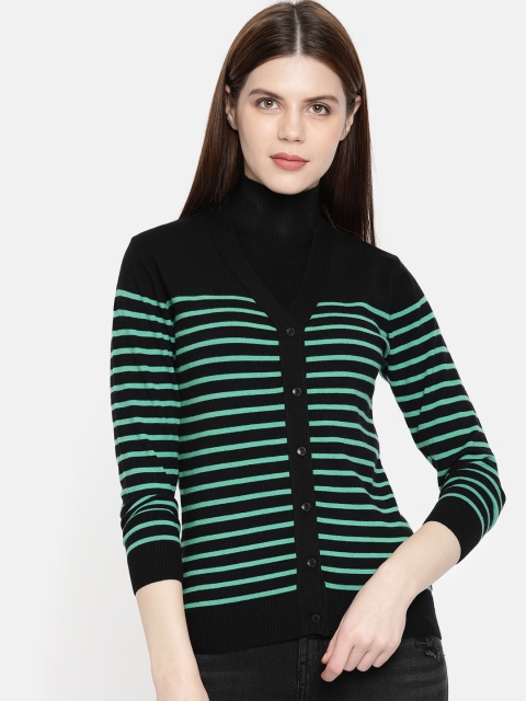 

Monte Carlo Women Green & Black Striped Cardigan Sweater