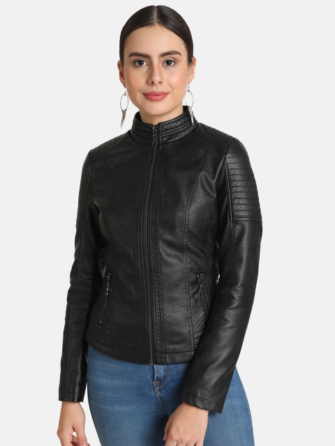 

VividArtsy Women Black Solid Biker Jacket