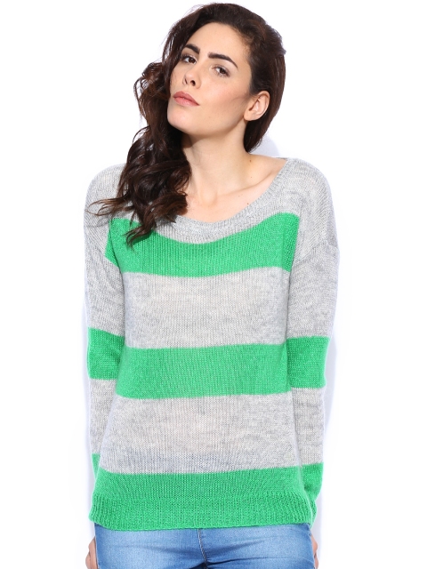 

United Colors of Benetton Grey Melange & Green Sweater