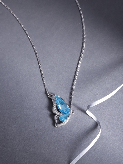 

Jewels Galaxy Blue Silver-Plated Stone-Studded Handcrafted Minimal Necklace