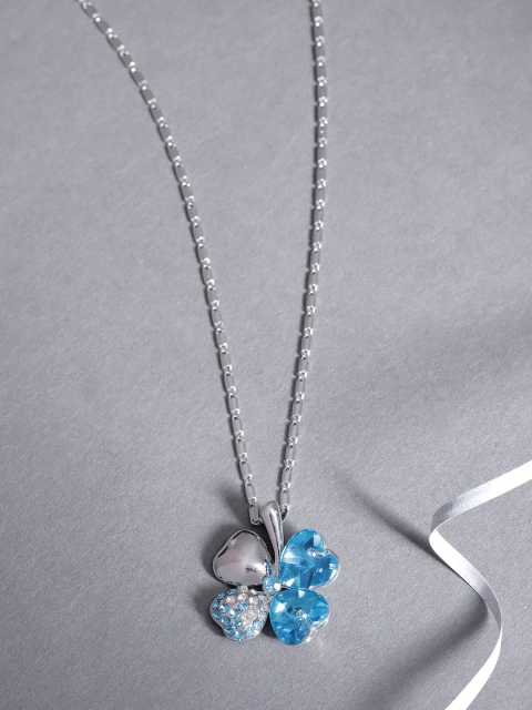 

Jewels Galaxy Blue Silver-Plated Stone-Studded Floral Shaped Pendant with Chain