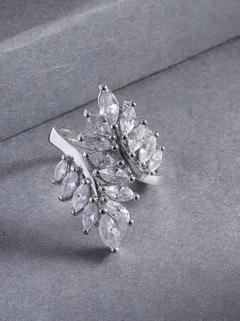 

Jewels Galaxy Silver-Plated Stone Studded Handcrafted Adjustable Finger Ring