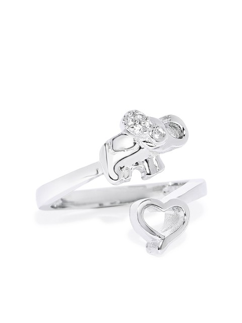 

Mahi Eternal Love Heart and Elephant Adjustable Open Wrap Finger Ring, Silver