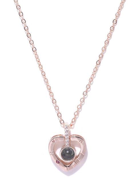 

YouBella Women Rose-Gold Plated Stone Studded Heart Shaped Pendant with Chain