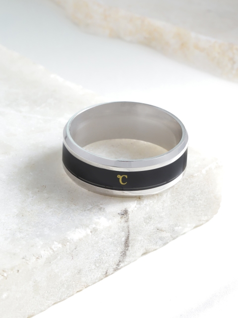 

YouBella Unisex Silver-Toned & Black Striped Finger Ring