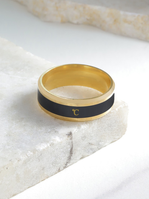 

YouBella Unisex Black Gold-Plated Striped Finger Ring