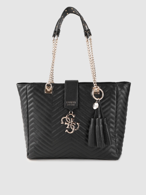 

GUESS Black Quilted Tasselled Shoulder Bag