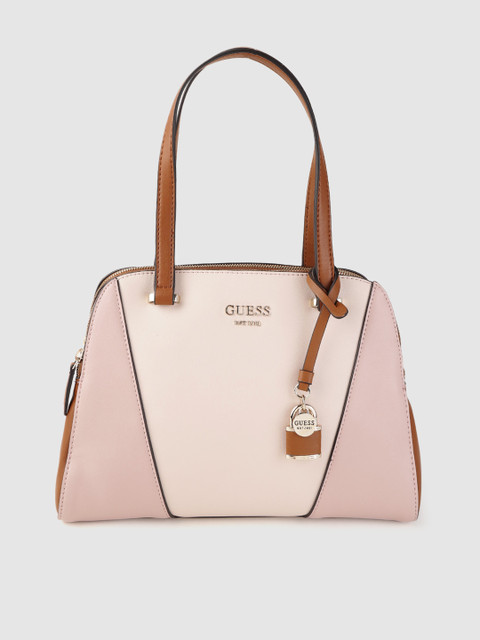 

GUESS Beige & Pink Colourblocked Handheld Bag