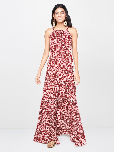 

Global Desi Women Maroon & Off-White Printed Maxi Dress