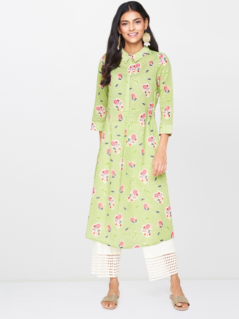 

Global Desi Women Green Printed A-Line Kurta