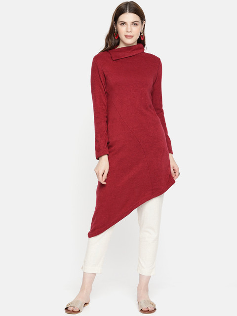 

Global Desi Women Maroon Solid Sweater Tunic