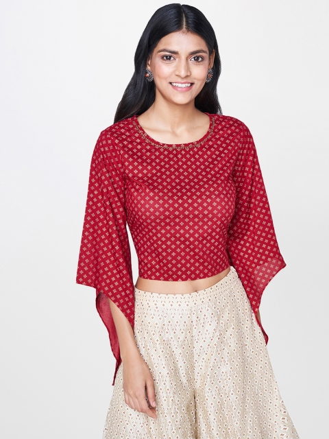 

Global Desi Women Red & Pink Printed Top