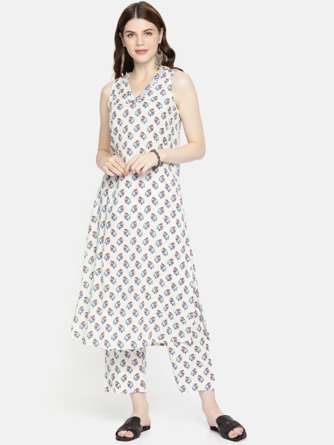 

Global Desi Women White Printed Kurta with Trousers