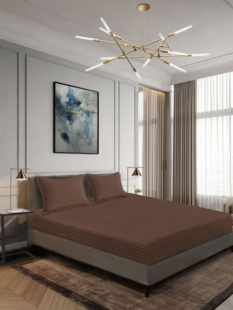 

Aura Brown Striped 300 TC Cotton 1 King Bedsheet with 2 Pillow Covers