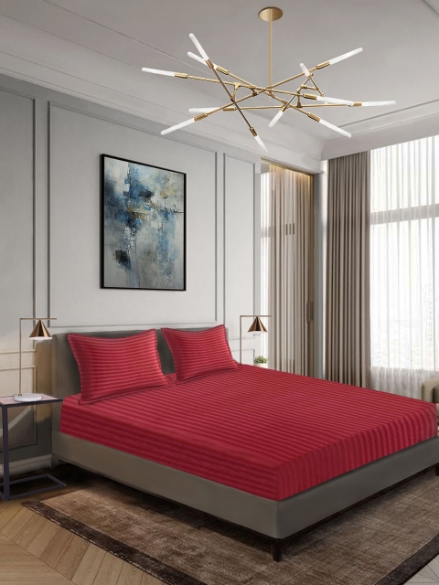 

Aura Red Striped 300 TC Cotton 1 King Bedsheet with 2 Pillow Covers