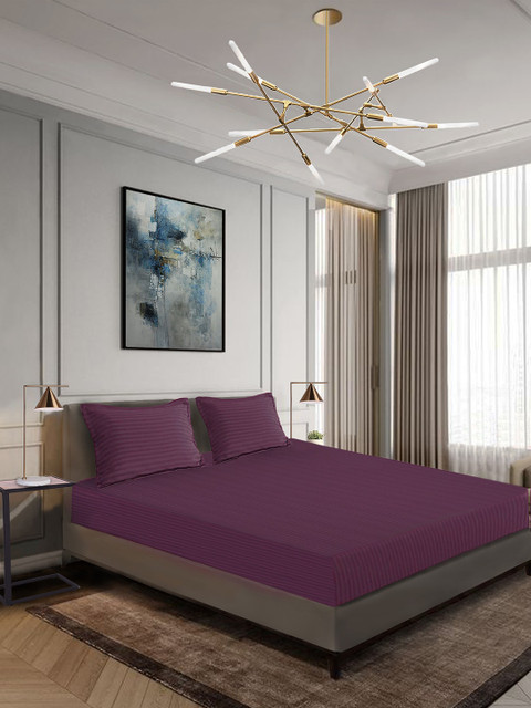 

Aura Purple Striped 300 TC Cotton 1 King Bedsheet with 2 Pillow Covers