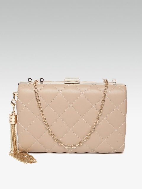

20Dresses Beige Quilted Box Clutch with Tasseled Detail