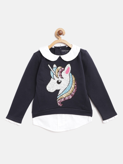 

Lazy Shark Girls Navy Blue & White Unicorn Sequinned Sweatshirt