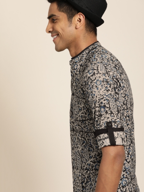 

Taavi Men Brown & Grey Kalamkari Block Printed Regular Fit Sustainable Shirt with Roll-Up Sleeves