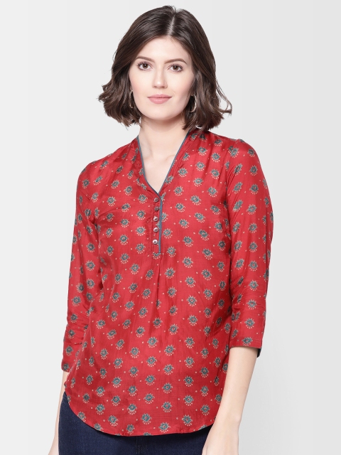 

Fabindia Red & Green Printed Straight Kurti