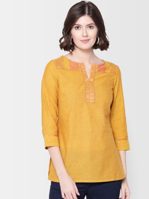 

Fabindia Women Mustard Yellow Solid Pure Cotton Straight Kurti