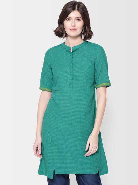 

Fabindia Women Green Checked A-Line Kurta