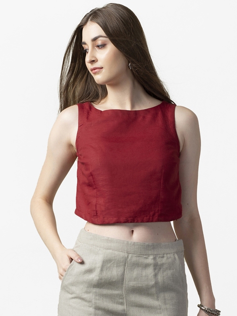 

Fabindia Women Red Solid Crop Top