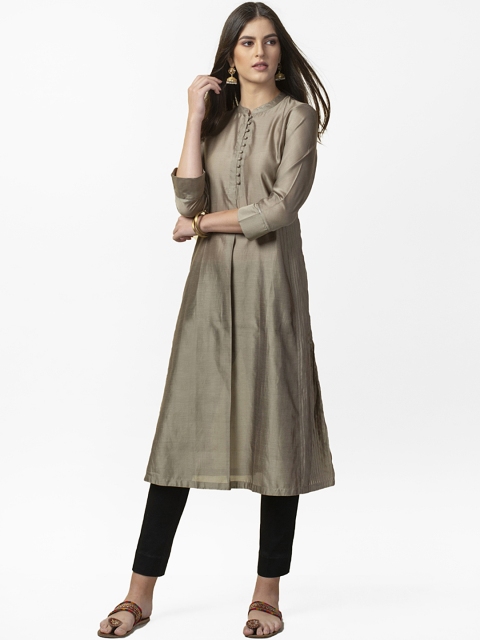 

Fabindia Women Grey Slim Fit Solid A-Line Kurta