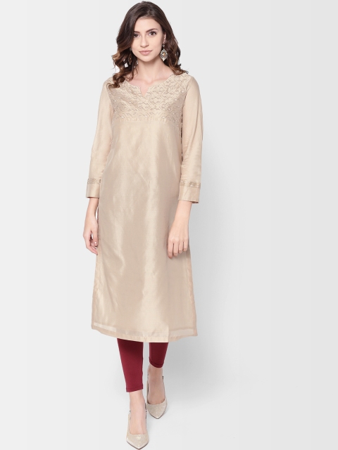 

Fabindia Women Beige Yoke Design Slim Fit Straight Kurta