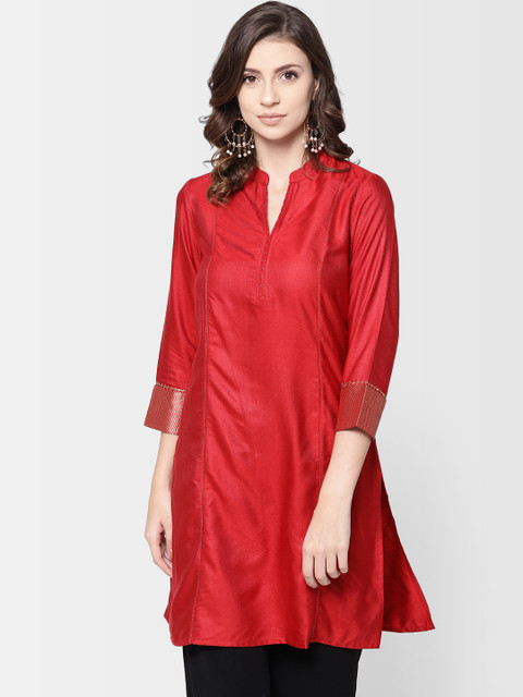 

Fabindia Women Red Solid Straight Kurta