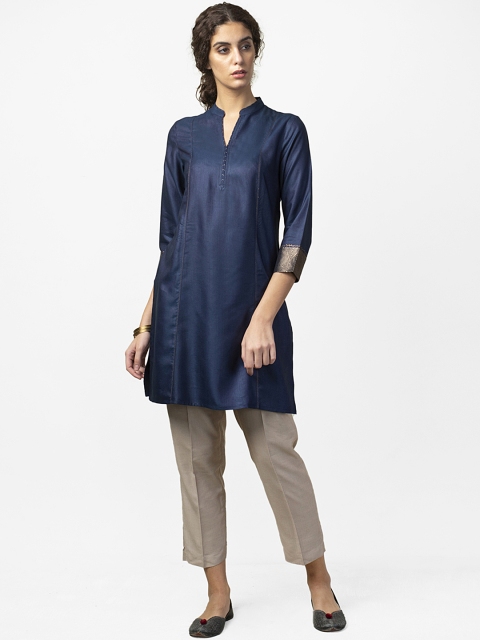 

Fabindia Women Navy Blue Solid Straight Kurta