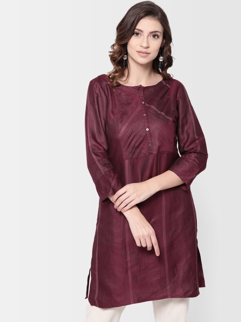 

Fabindia Women Burgundy Self-Design Straight Kurta
