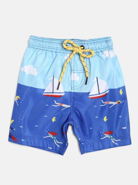 

Nauti Nati Boys Blue & White Printed Regular Fit Shorts