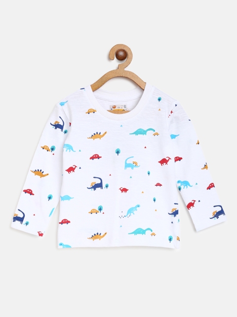 

Nauti Nati Boys White & Blue Printed Round Neck T-shirt