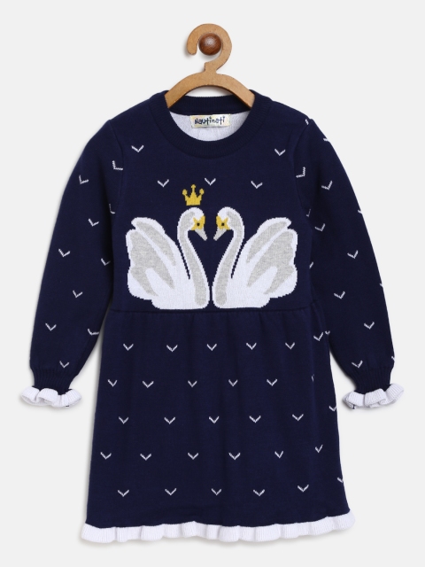

Nauti Nati Girls Navy Blue Self Design Sweater Dress