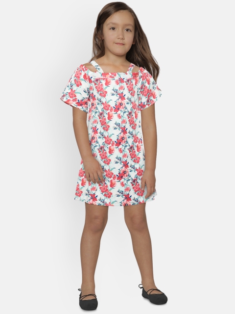 

Nauti Nati Girls Pink & Blue Floral Print A-Line Dress