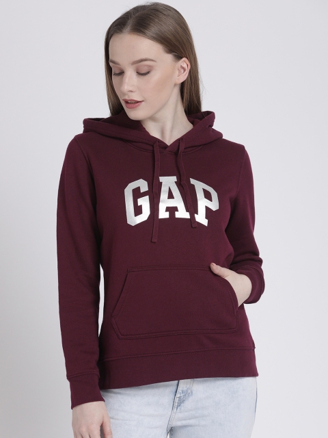 

GAP Women Burgundy Printed Hooded Sweatshirt