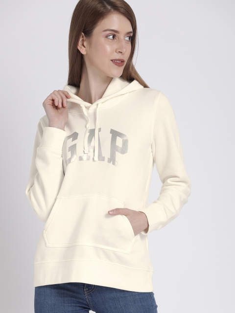 

GAP Women Off-White Printed Hooded Sweatshirt