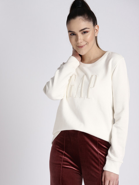 

GAP Women Off-White Embroidered Detail Sweatshirt