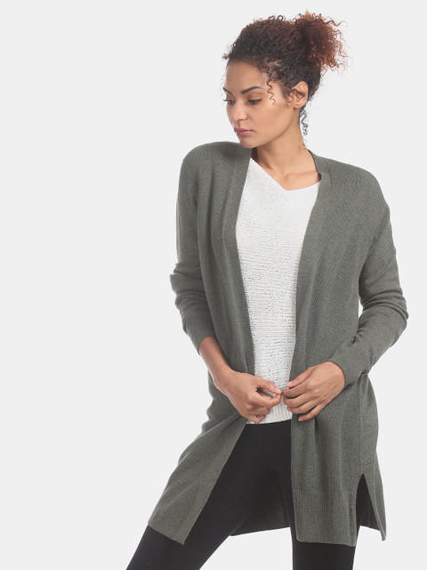 

GAP Women Olive Green Solid Front-Open Sweater