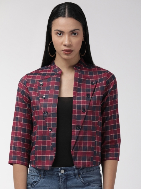 

Style Quotient Women Maroon & Navy Blue Checked Lightweight Tailored Jacket