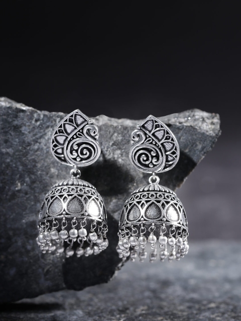 

Infuzze Oxidised Silver-Plated Dome Shaped Jhumkas